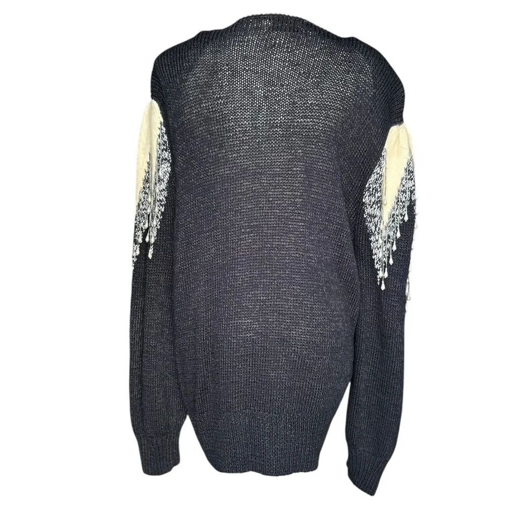 Magnolia Vintage Womens Cardigan Sweater Black Silver Beads Embellished 80’s Med